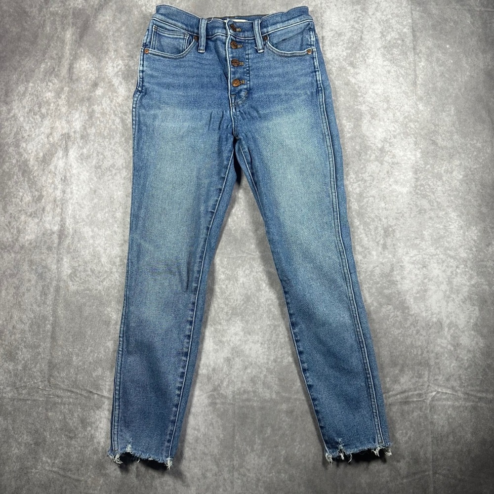 Madewell 10 High-Rise Skinny Jeans Blue Button Fly Raw Hem Womens 26 Denim